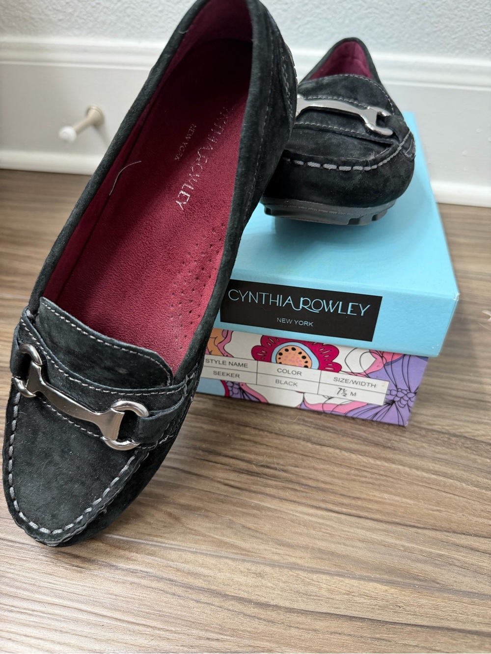 Cynthia Rowley Black Suede Loafers with Silver Hardware
